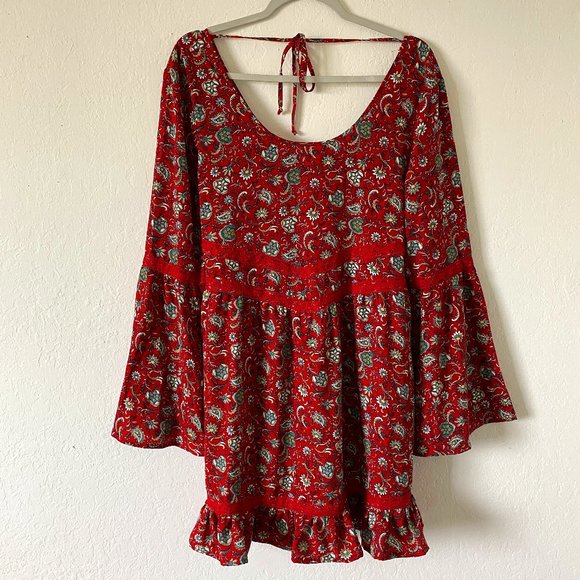 Band of Gypsies Tops - Band Of Gypsies Women's Size Large Semi Sheer Bohemian Floral Bell Sleeve Tunic